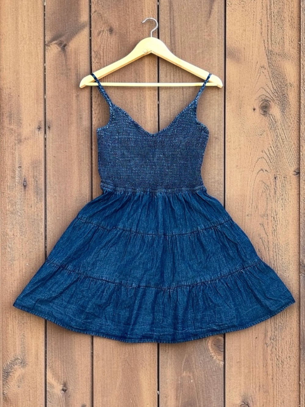 Heart & Heels Sleeveless Smocked Blue Denim Cotton Tiered Sundress Size XL
